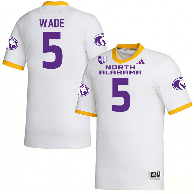 North Alabama Lions #5 Destin Wade College Football Jerseys,Uniforms Stitched-White